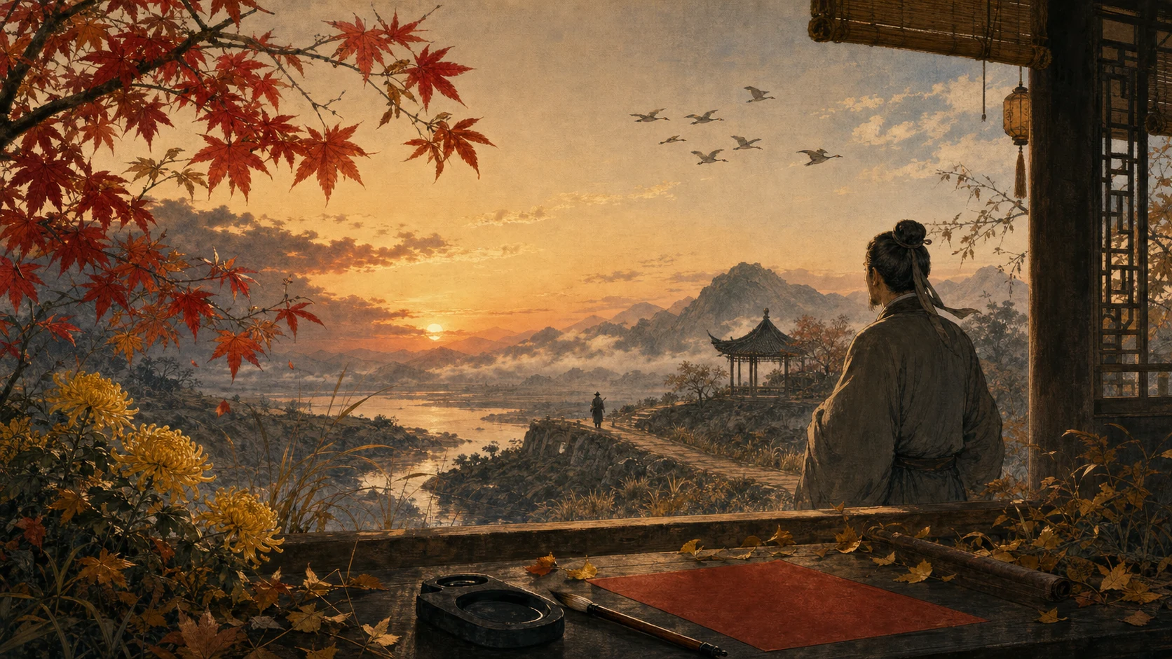 红叶黄花秋意晚
