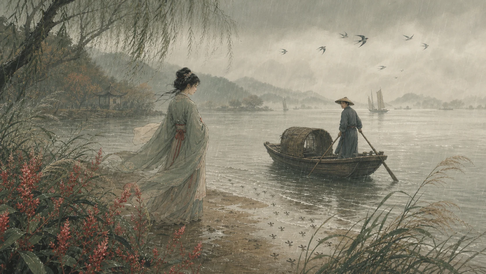 红蓼渡头秋正雨
