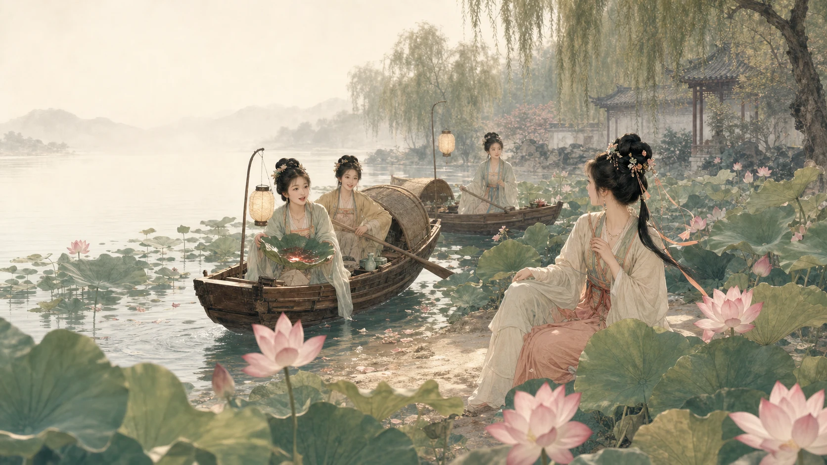 花底忽闻敲两桨