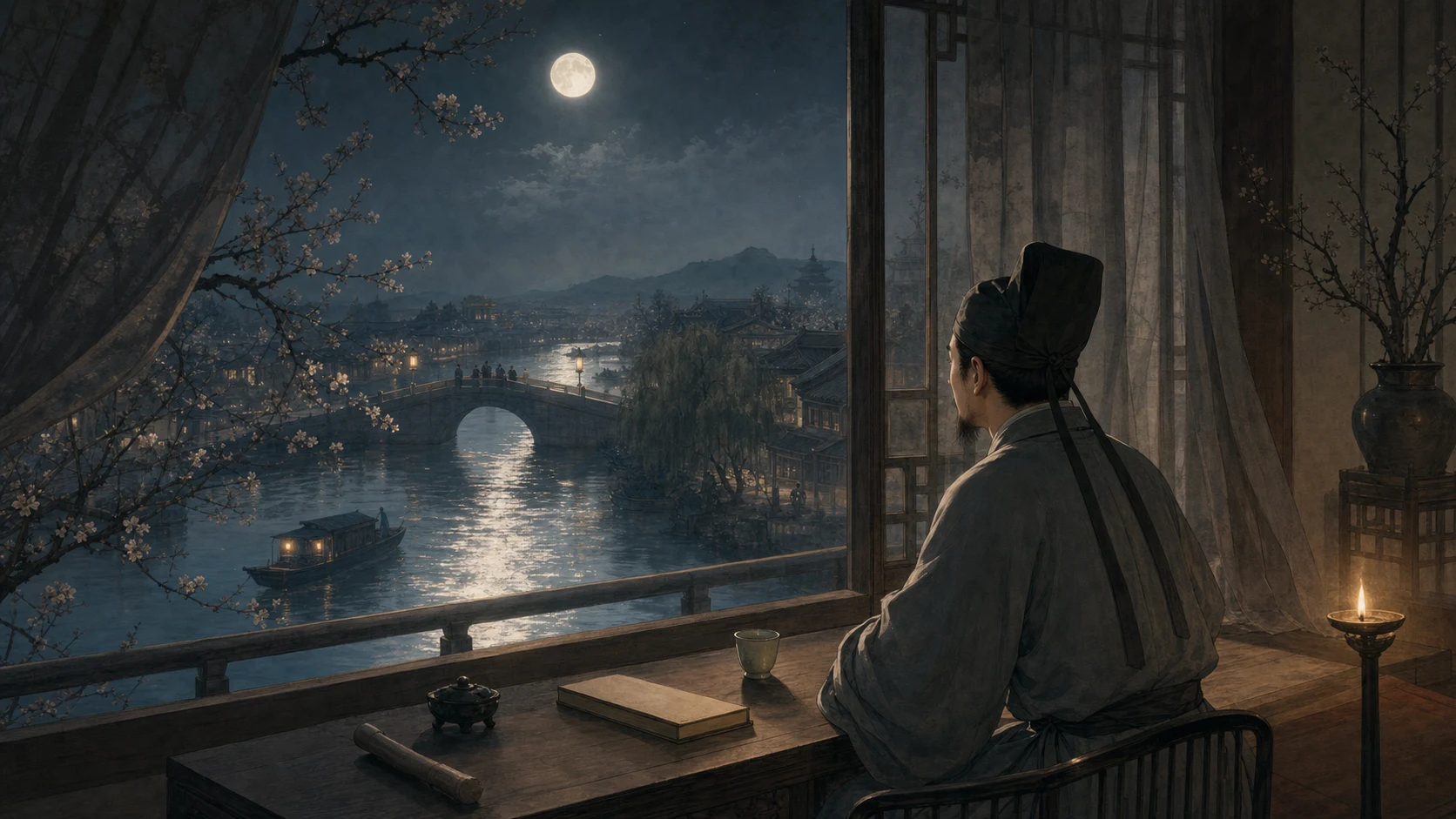 夜登小阁忆洛中旧游