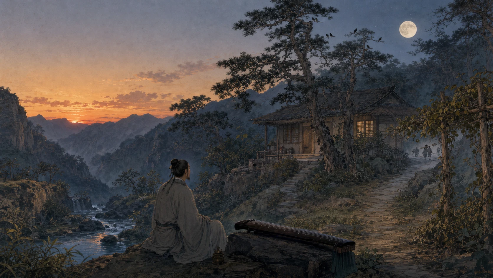 宿业师山房期丁大不至