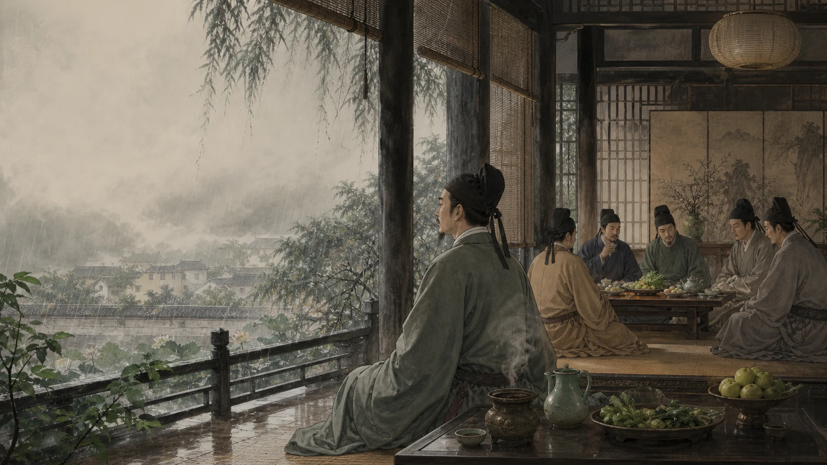 郡斋雨中与诸文士燕集